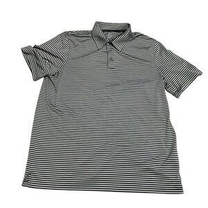 Champion Mens Black & White Striped Polo Shirt Size L/G Polyester Blend Short Sl